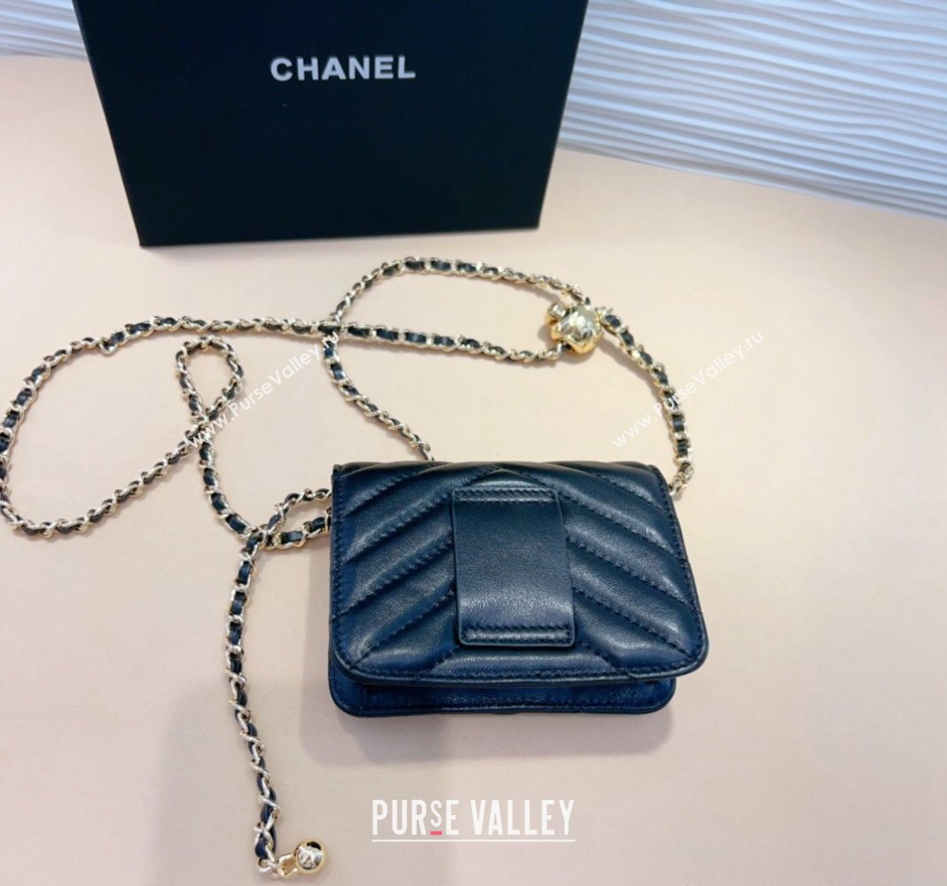 Chanel Boy Chevron Lambskin Chain Belt Bag Black 2024 0708 (99-240708003)