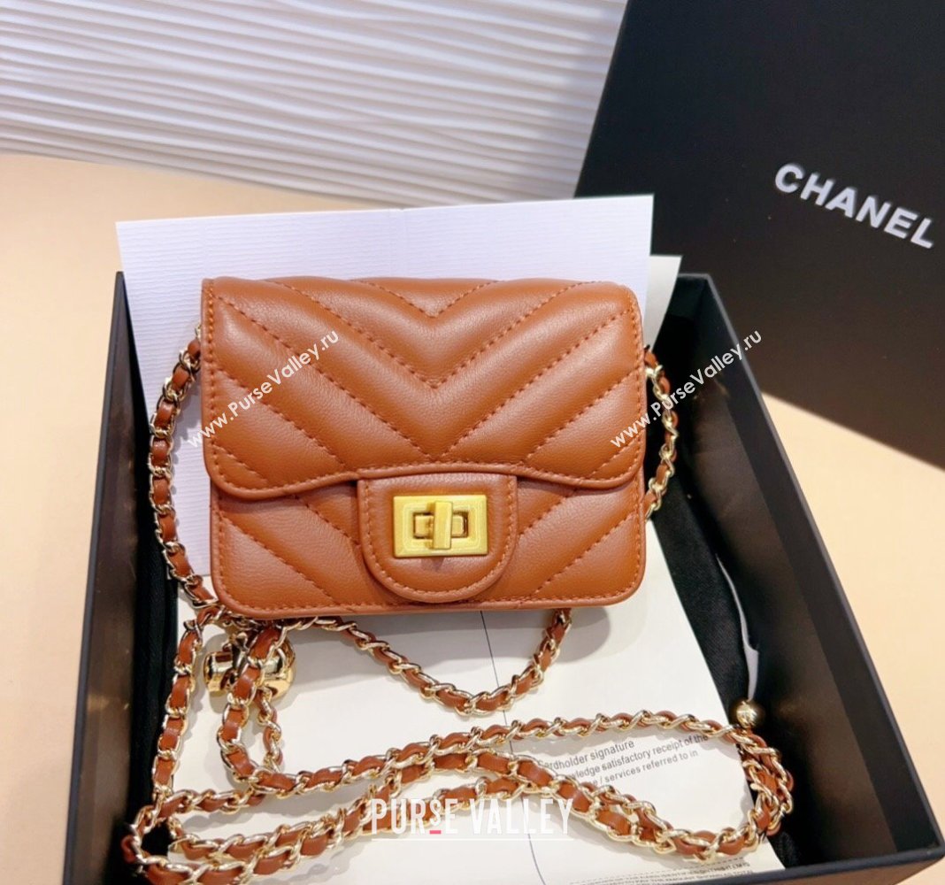 Chanel Boy Chevron Lambskin Chain Belt Bag Brown 2024 0708 (99-240708004)