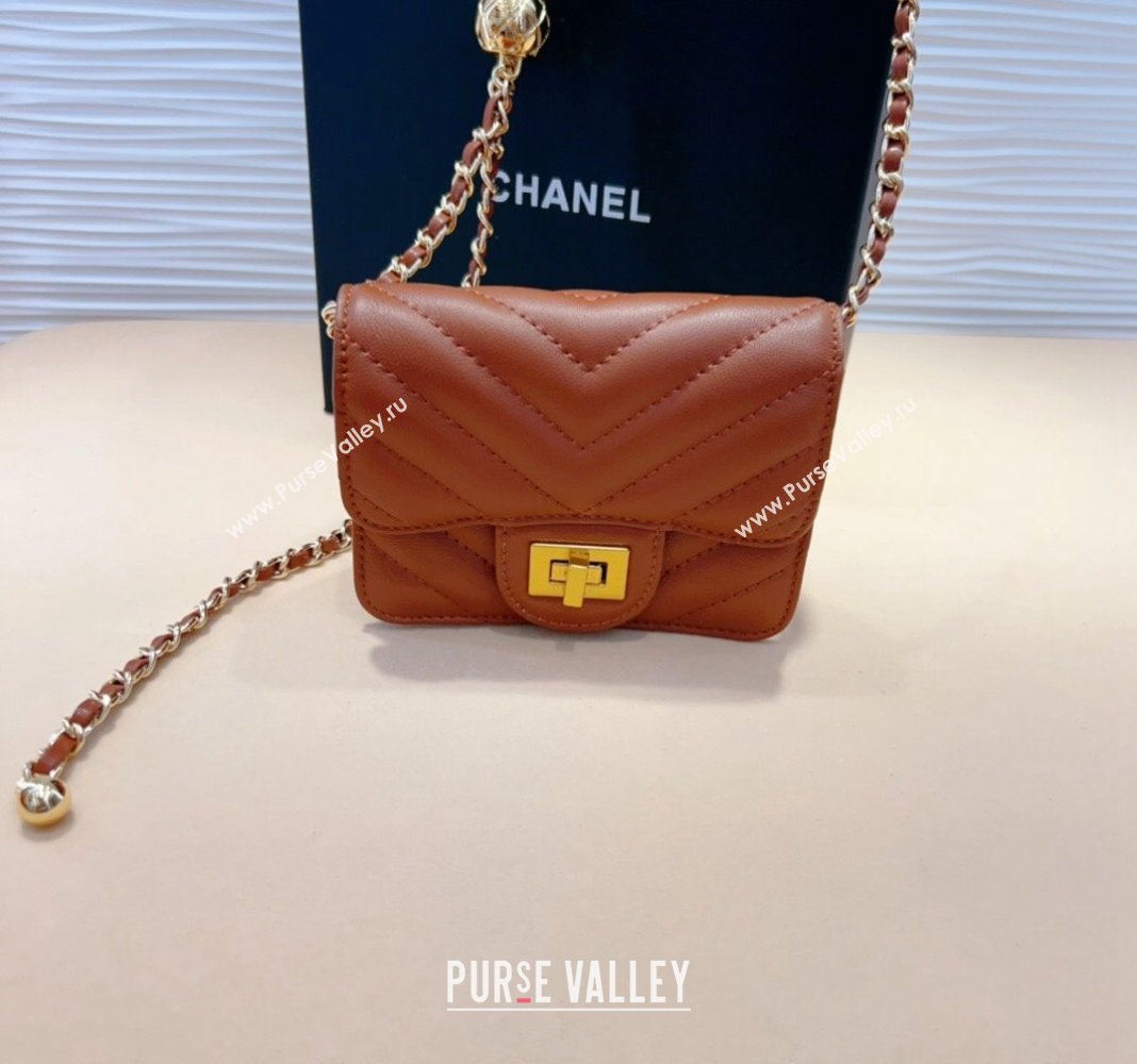 Chanel Boy Chevron Lambskin Chain Belt Bag Brown 2024 0708 (99-240708004)