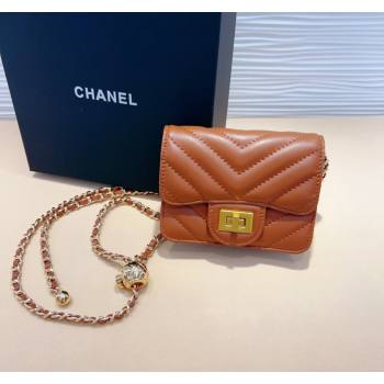 Chanel Boy Chevron Lambskin Chain Belt Bag Brown 2024 0708 (99-240708004)