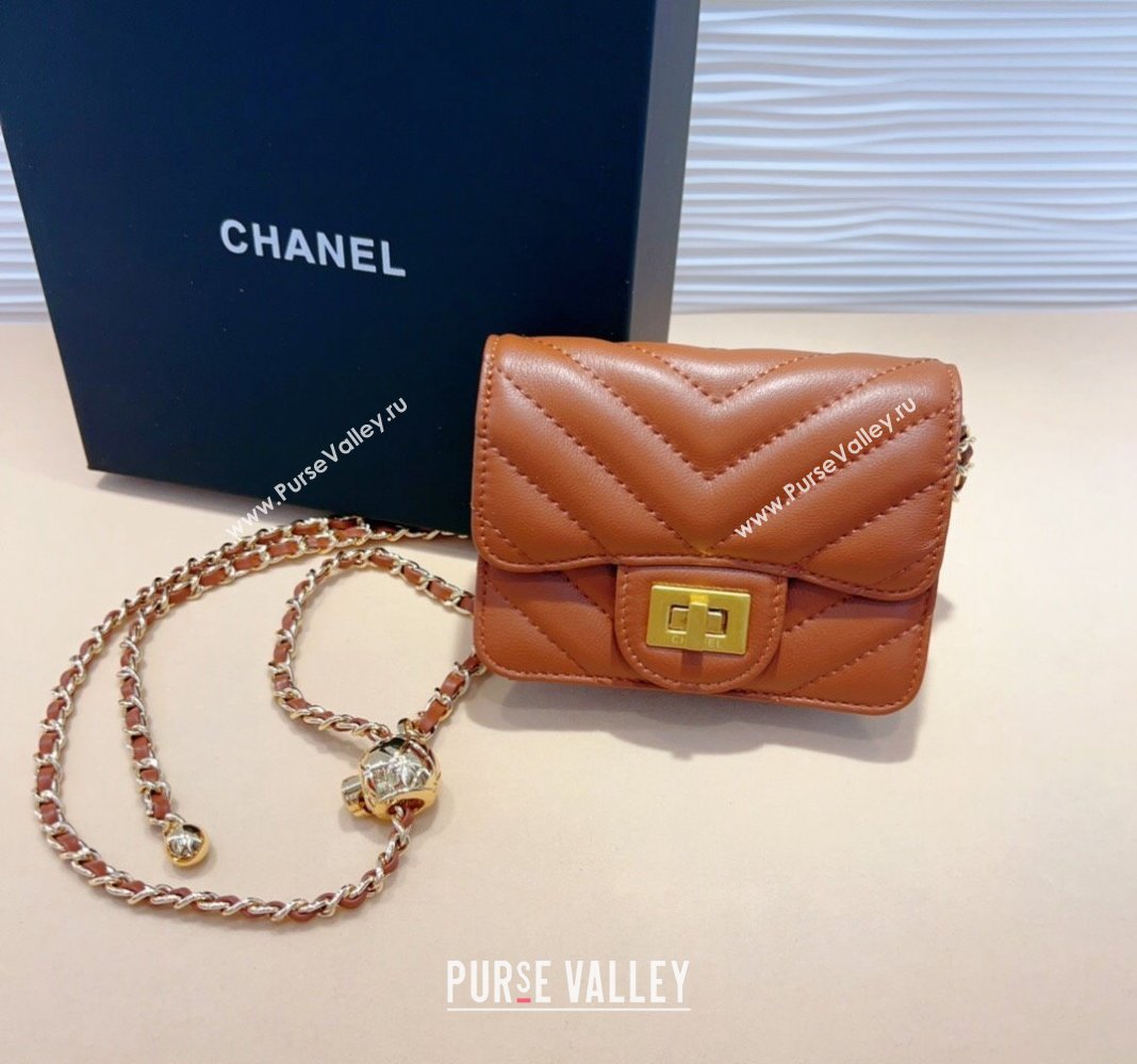 Chanel Boy Chevron Lambskin Chain Belt Bag Brown 2024 0708 (99-240708004)