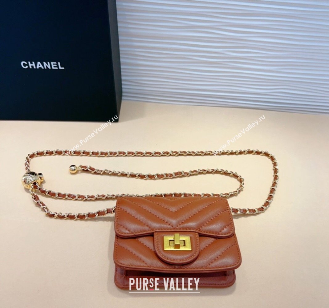 Chanel Boy Chevron Lambskin Chain Belt Bag Brown 2024 0708 (99-240708004)