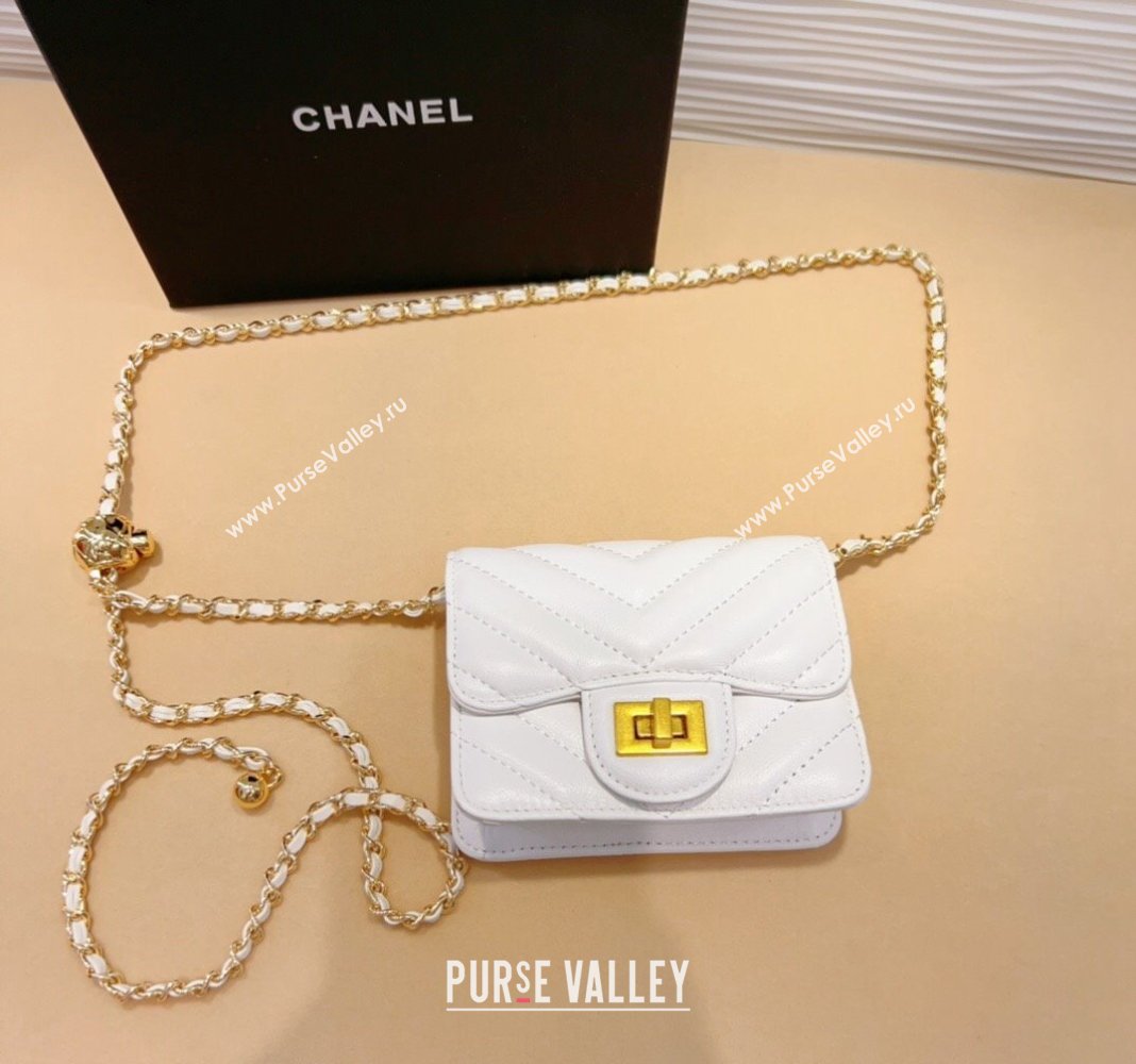 Chanel Boy Chevron Lambskin Chain Belt Bag White 2024 0708 (99-240708005)