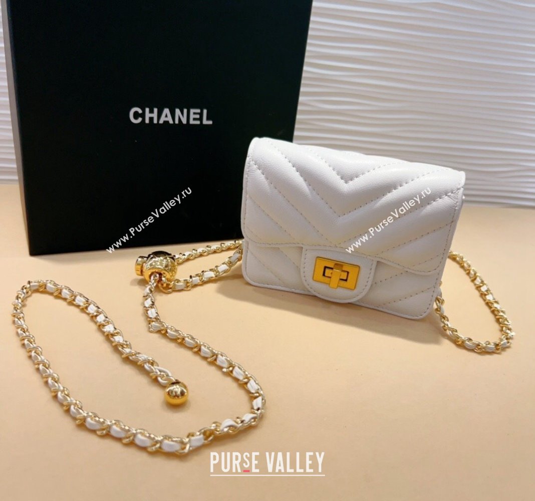 Chanel Boy Chevron Lambskin Chain Belt Bag White 2024 0708 (99-240708005)