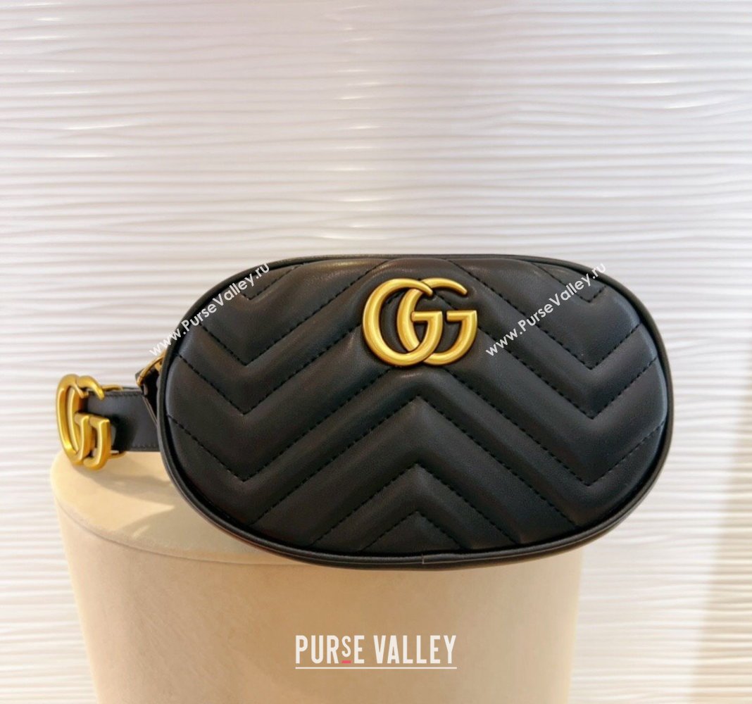 Gucci GG Marmont Chevron Leather Pouch Belt with GG Buckle Black 2024 0708 (99-240708013)