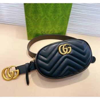 Gucci GG Marmont Chevron Leather Pouch Belt with GG Buckle Black 2024 0708 (99-240708013)