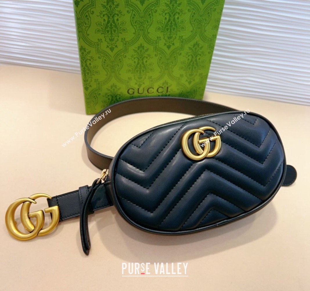 Gucci GG Marmont Chevron Leather Pouch Belt with GG Buckle Black 2024 0708 (99-240708013)