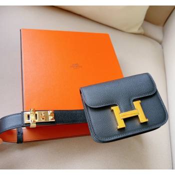 Hermes Constance Slim Pouch Belt in Grained Calfskin with Gold Hardware Black 2024 0706 (99-240706032)