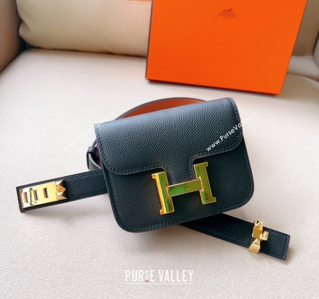 Hermes Constance Slim Pouch Belt in Grained Calfskin with Gold Hardware Black 2024 0706 (99-240706032)