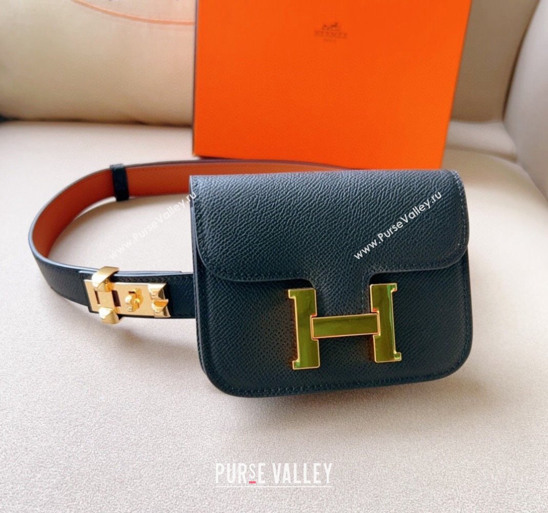 Hermes Constance Slim Pouch Belt in Grained Calfskin with Gold Hardware Black 2024 0706 (99-240706032)