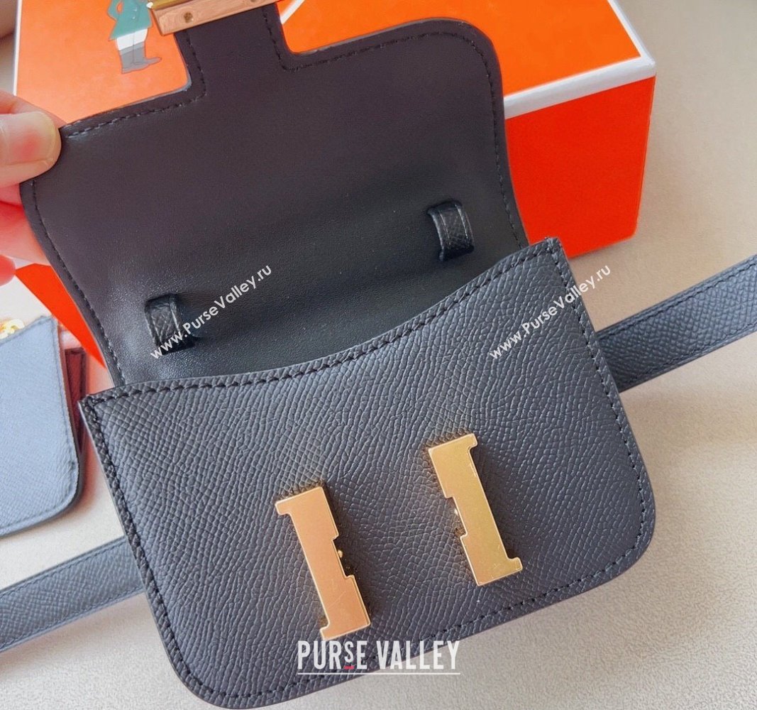 Hermes Constance Slim Pouch Belt in Grained Calfskin with Gold Hardware Black 2024 0706 (99-240706032)