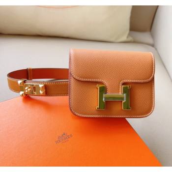 Hermes Constance Slim Pouch Belt in Grained Calfskin with Gold Hardware Brown 2024 0706 (99-240706033)