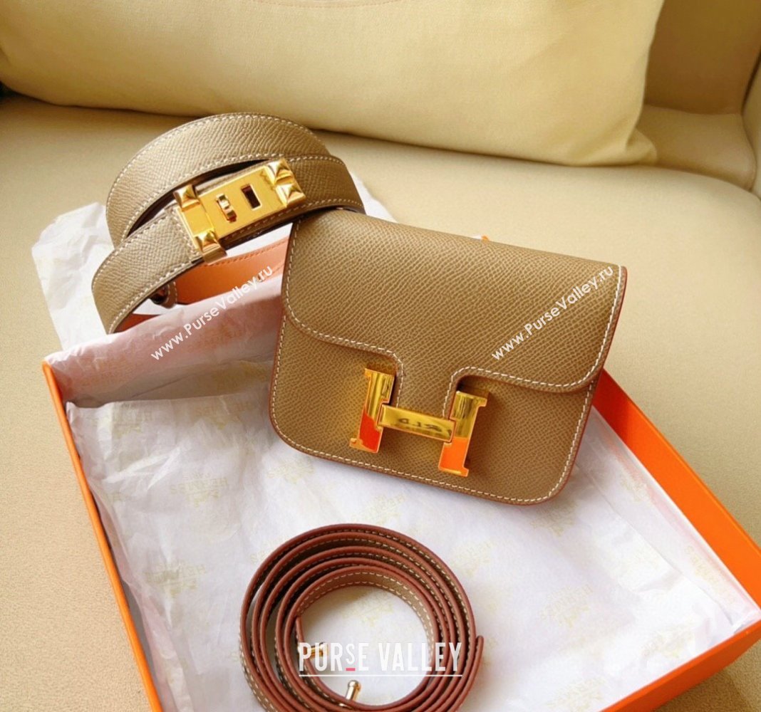 Hermes Constance Slim Pouch Belt in Grained Calfskin with Gold Hardware Grey 2024 0706 (99-240706034)