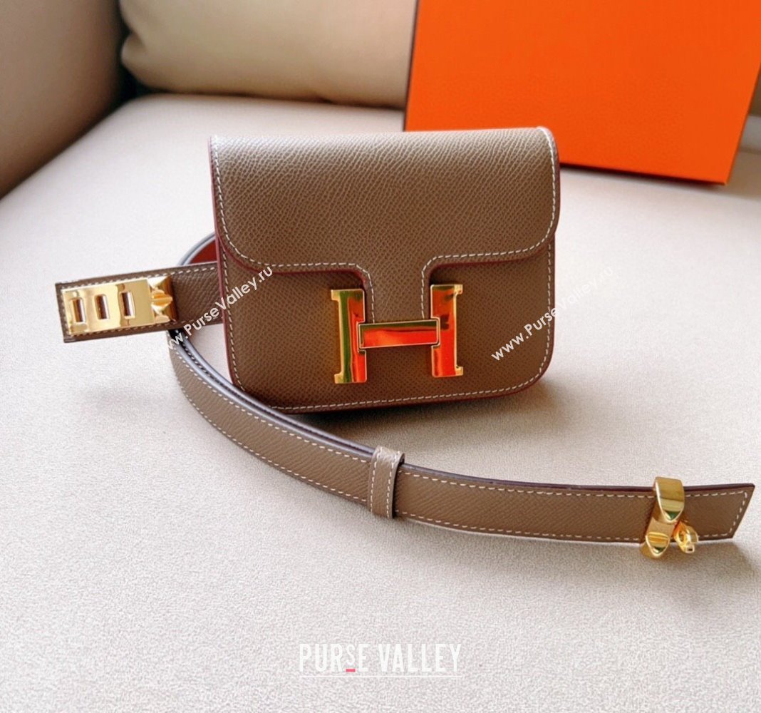 Hermes Constance Slim Pouch Belt in Grained Calfskin with Gold Hardware Grey 2024 0706 (99-240706034)