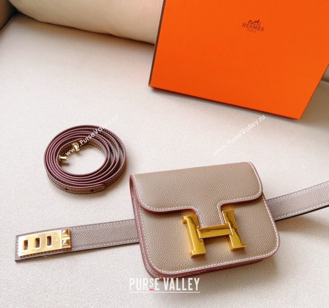 Hermes Constance Slim Pouch Belt in Grained Calfskin with Gold Hardware Grey 2024 0706 (99-240706034)