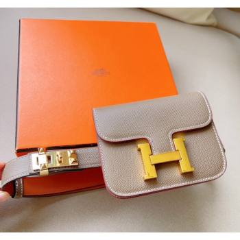 Hermes Constance Slim Pouch Belt in Grained Calfskin with Gold Hardware Grey 2024 0706 (99-240706034)