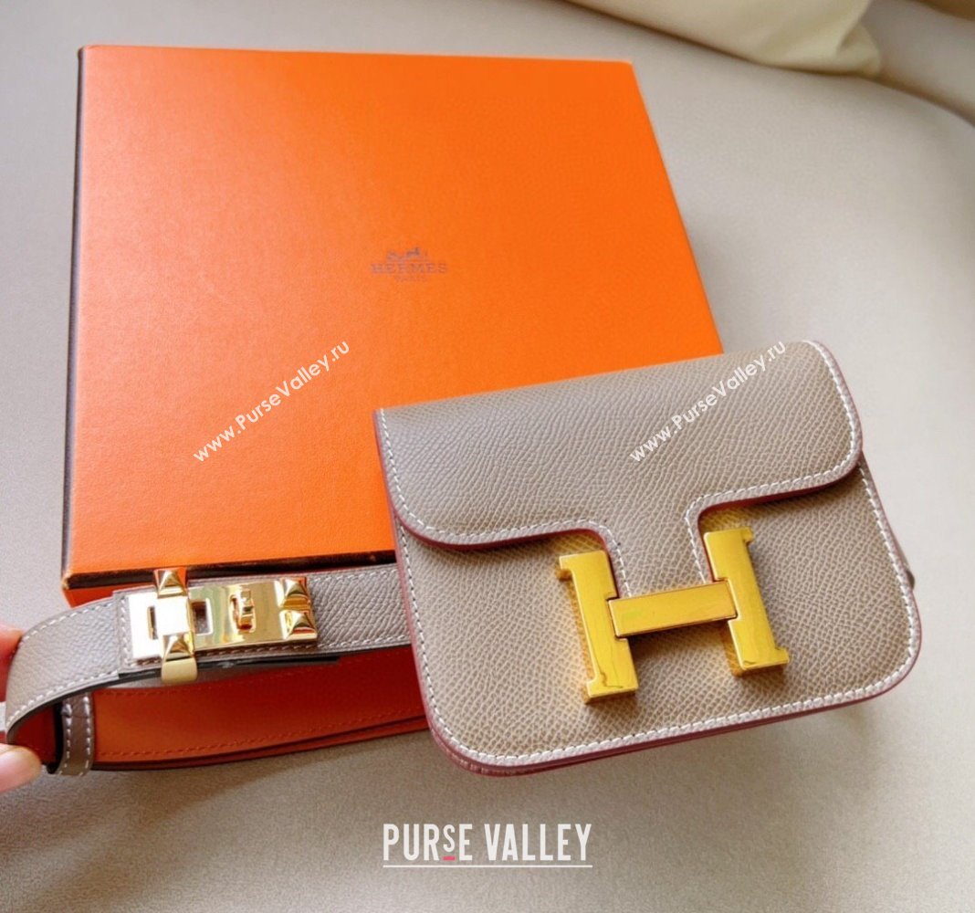 Hermes Constance Slim Pouch Belt in Grained Calfskin with Gold Hardware Grey 2024 0706 (99-240706034)