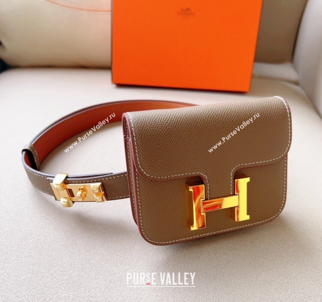 Hermes Constance Slim Pouch Belt in Grained Calfskin with Gold Hardware Grey 2024 0706 (99-240706034)