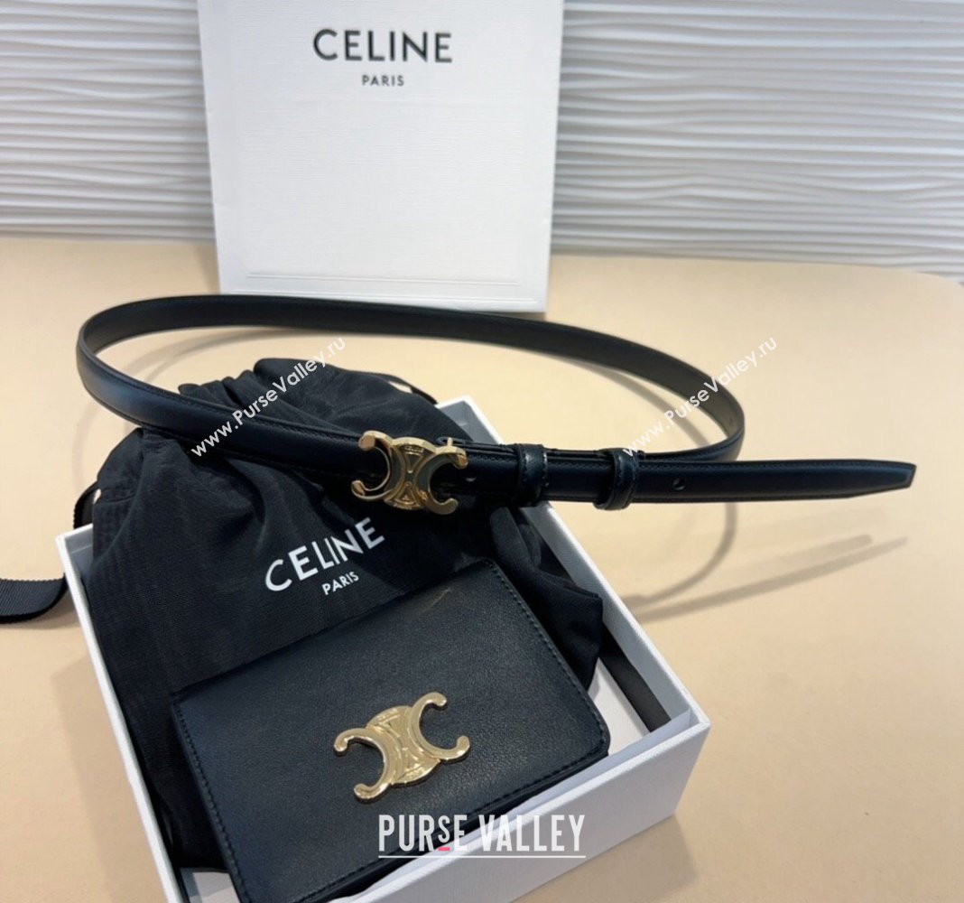 Celine Trapeze Calfskin Card Wallet Pouch Belt Black 2024 0708 (99-240708023)