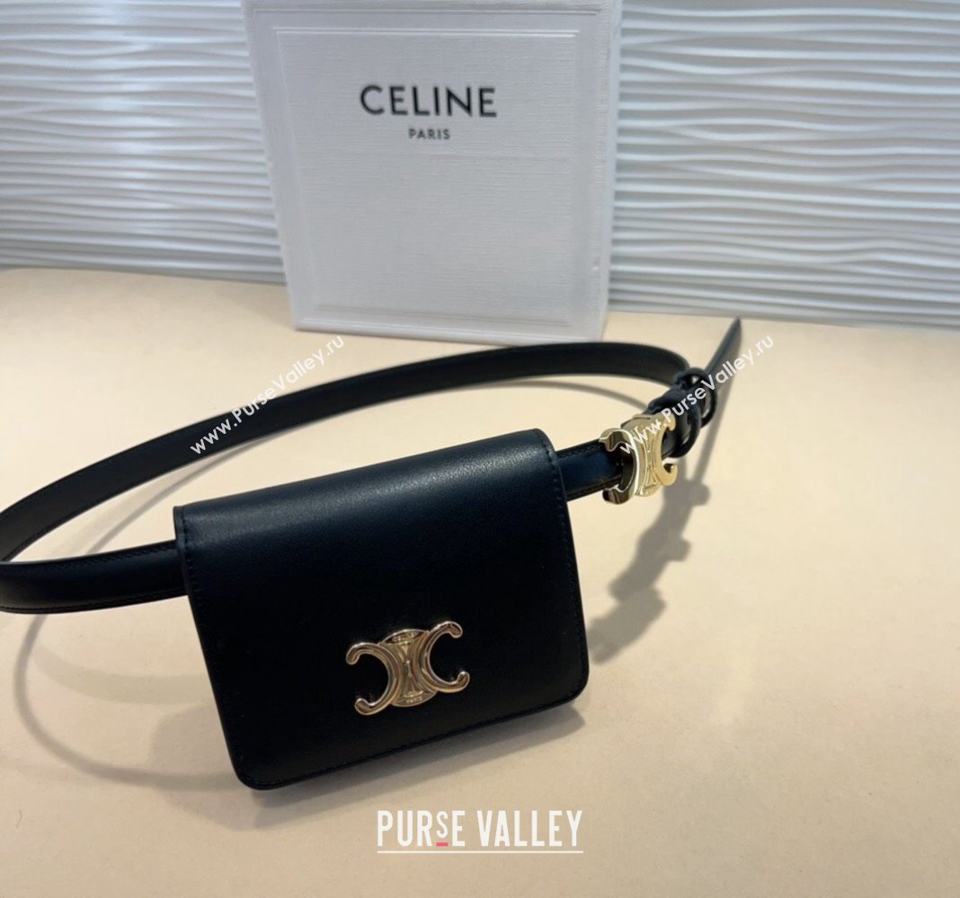 Celine Trapeze Calfskin Card Wallet Pouch Belt Black 2024 0708 (99-240708023)