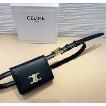 Celine Trapeze Calfskin Card Wallet Pouch Belt Black 2024 0708 (99-240708023)