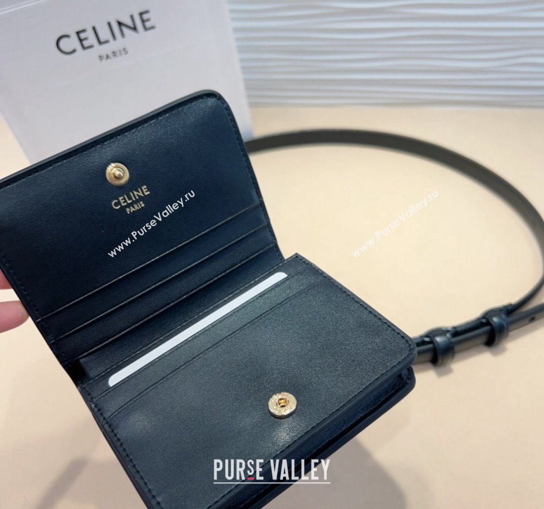 Celine Trapeze Calfskin Card Wallet Pouch Belt Black 2024 0708 (99-240708023)