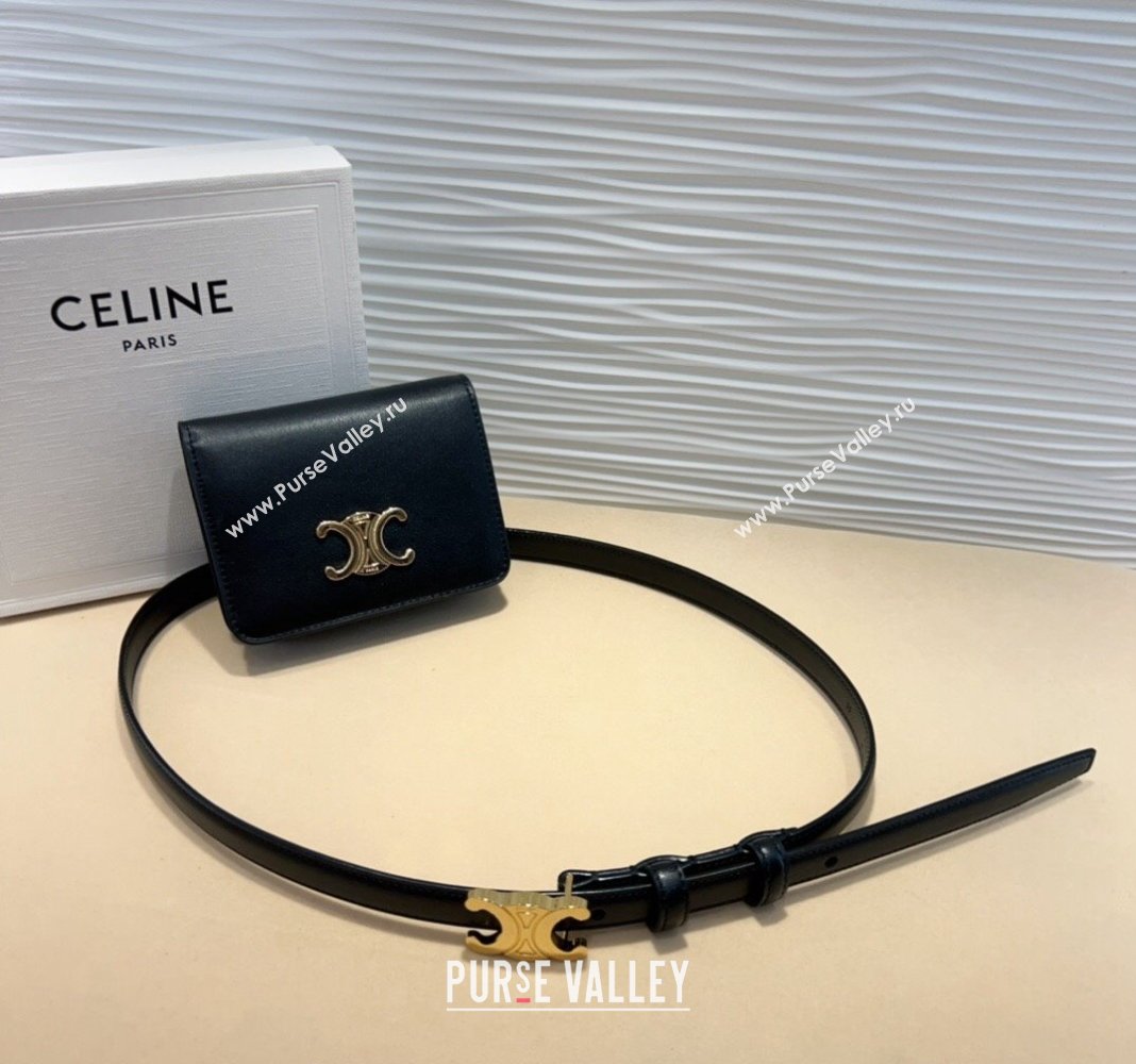 Celine Trapeze Calfskin Card Wallet Pouch Belt Black 2024 0708 (99-240708023)