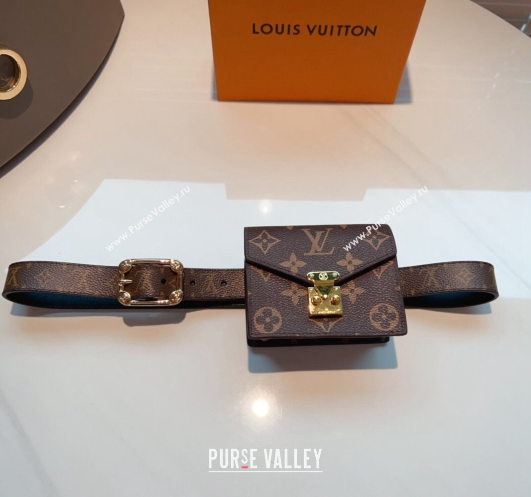 Louis Vuitton Monogram Pouch Belt with Pink Buckle 2024 0706 (99-240706001)