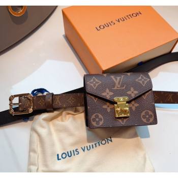 Louis Vuitton Monogram Pouch Belt with Pink Buckle 2024 0706 (99-240706001)