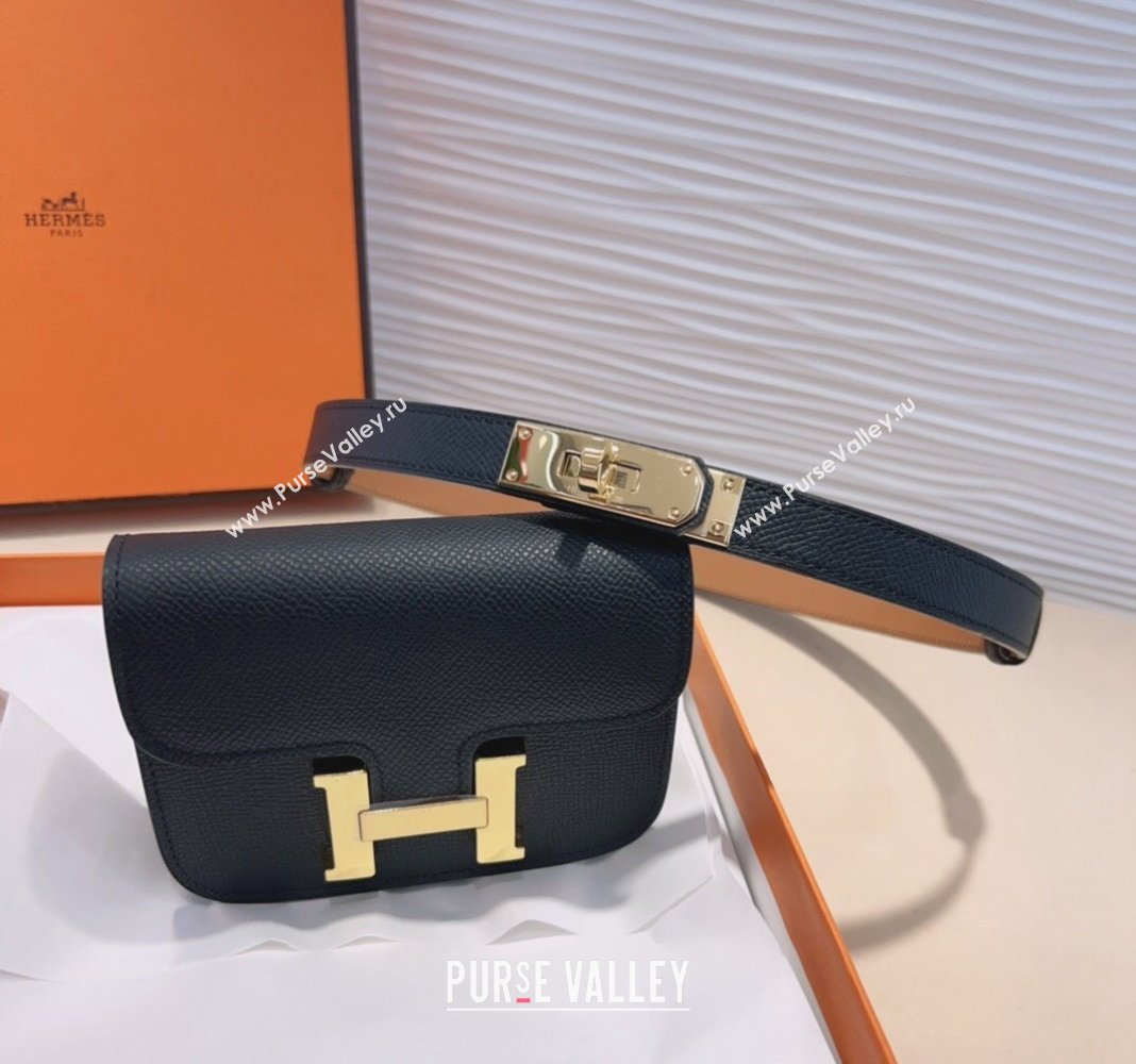 Hermes Kelly Buckle Pouch Belt in Grained Calfskin with Gold Hardware Black 2024 0706 (99-240706024)