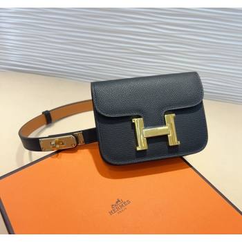 Hermes Kelly Buckle Pouch Belt in Grained Calfskin with Gold Hardware Black 2024 0706 (99-240706024)