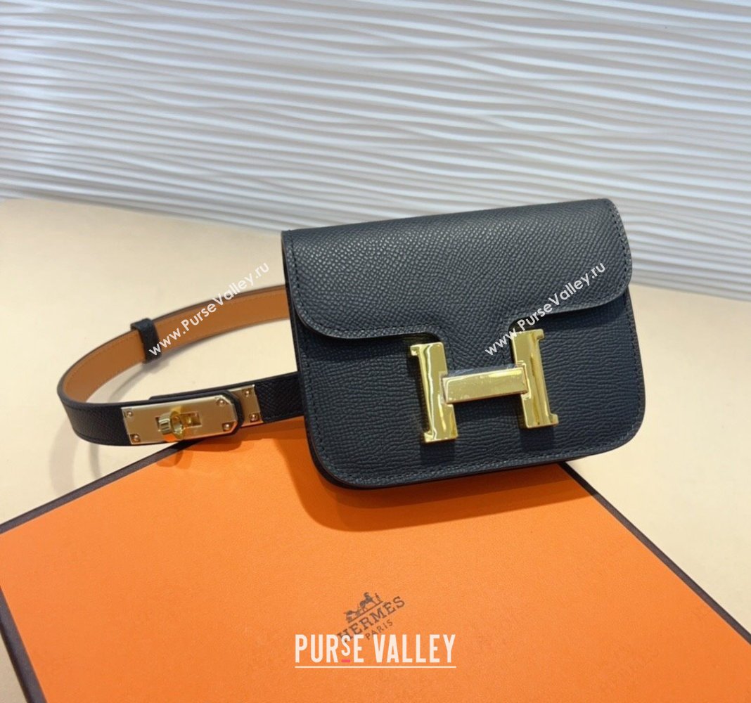 Hermes Kelly Buckle Pouch Belt in Grained Calfskin with Gold Hardware Black 2024 0706 (99-240706024)