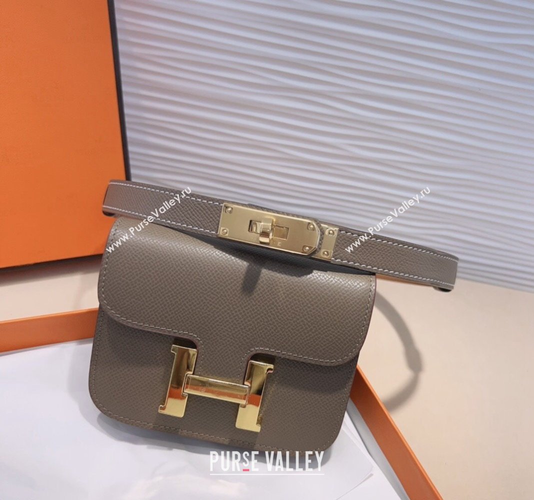 Hermes Kelly Buckle Pouch Belt in Grained Calfskin with Gold Hardware Grey 2024 0706 (99-240706025)