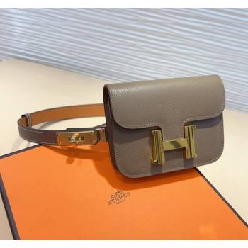 Hermes Kelly Buckle Pouch Belt in Grained Calfskin with Gold Hardware Grey 2024 0706 (99-240706025)