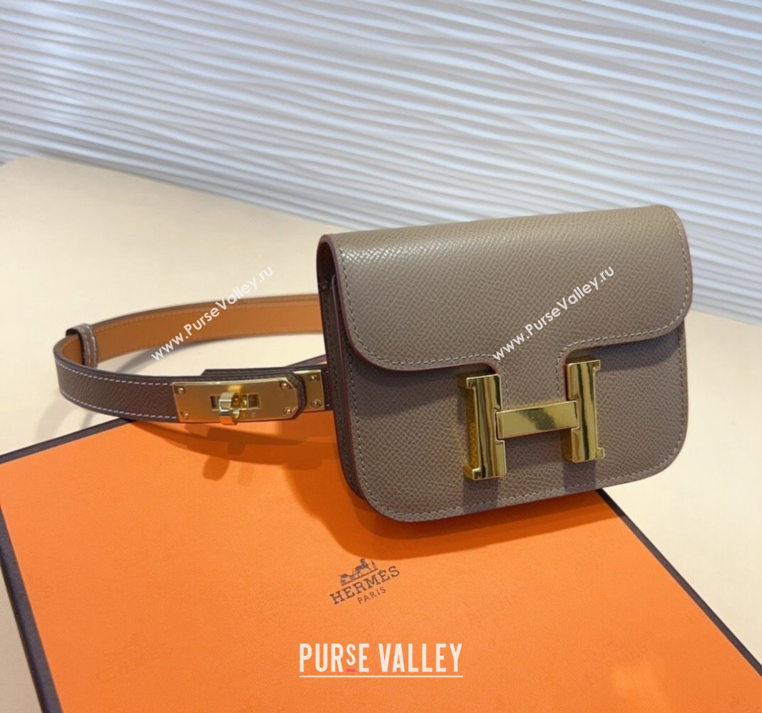 Hermes Kelly Buckle Pouch Belt in Grained Calfskin with Gold Hardware Grey 2024 0706 (99-240706025)