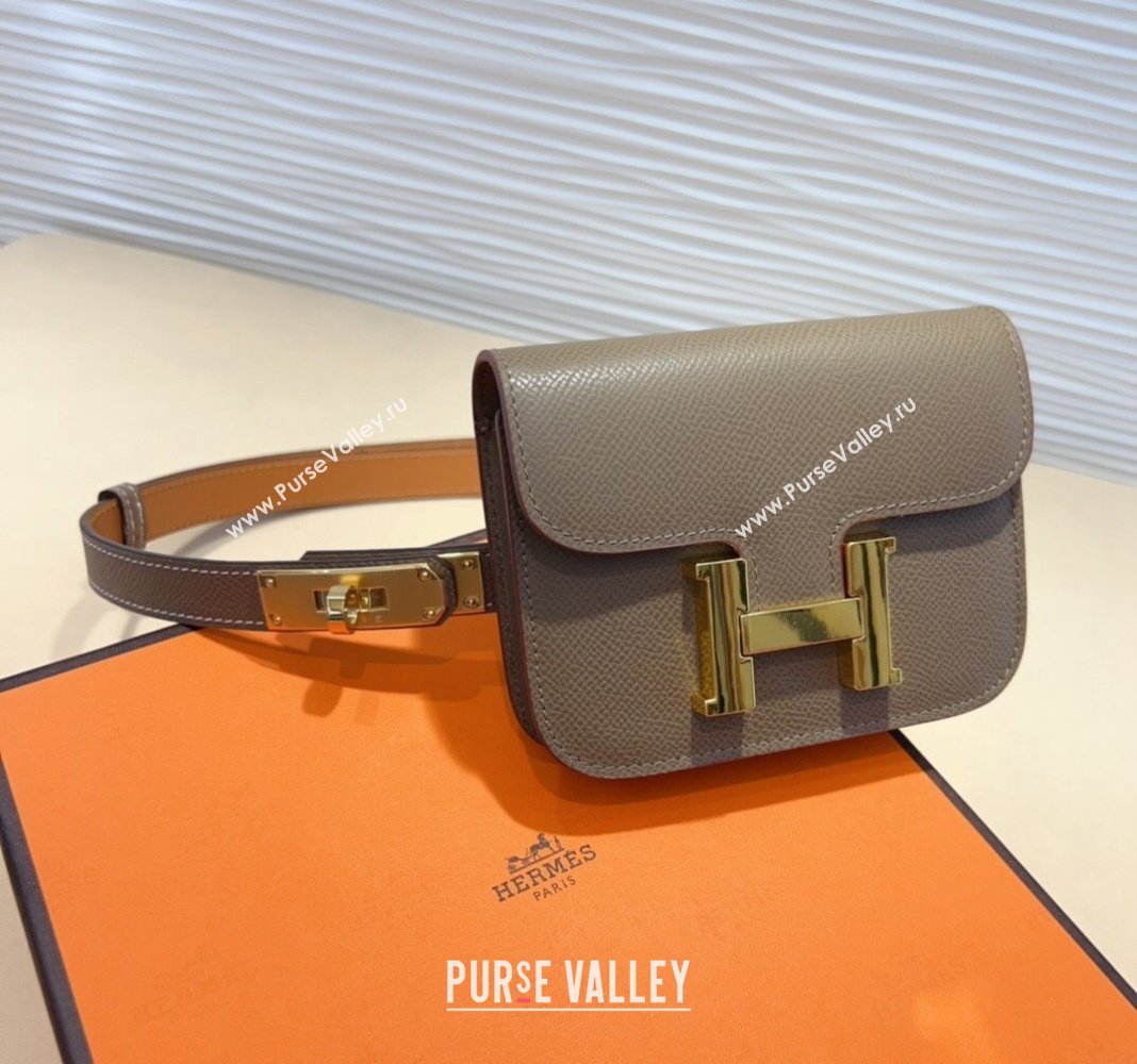 Hermes Kelly Buckle Pouch Belt in Grained Calfskin with Gold Hardware Grey 2024 0706 (99-240706025)