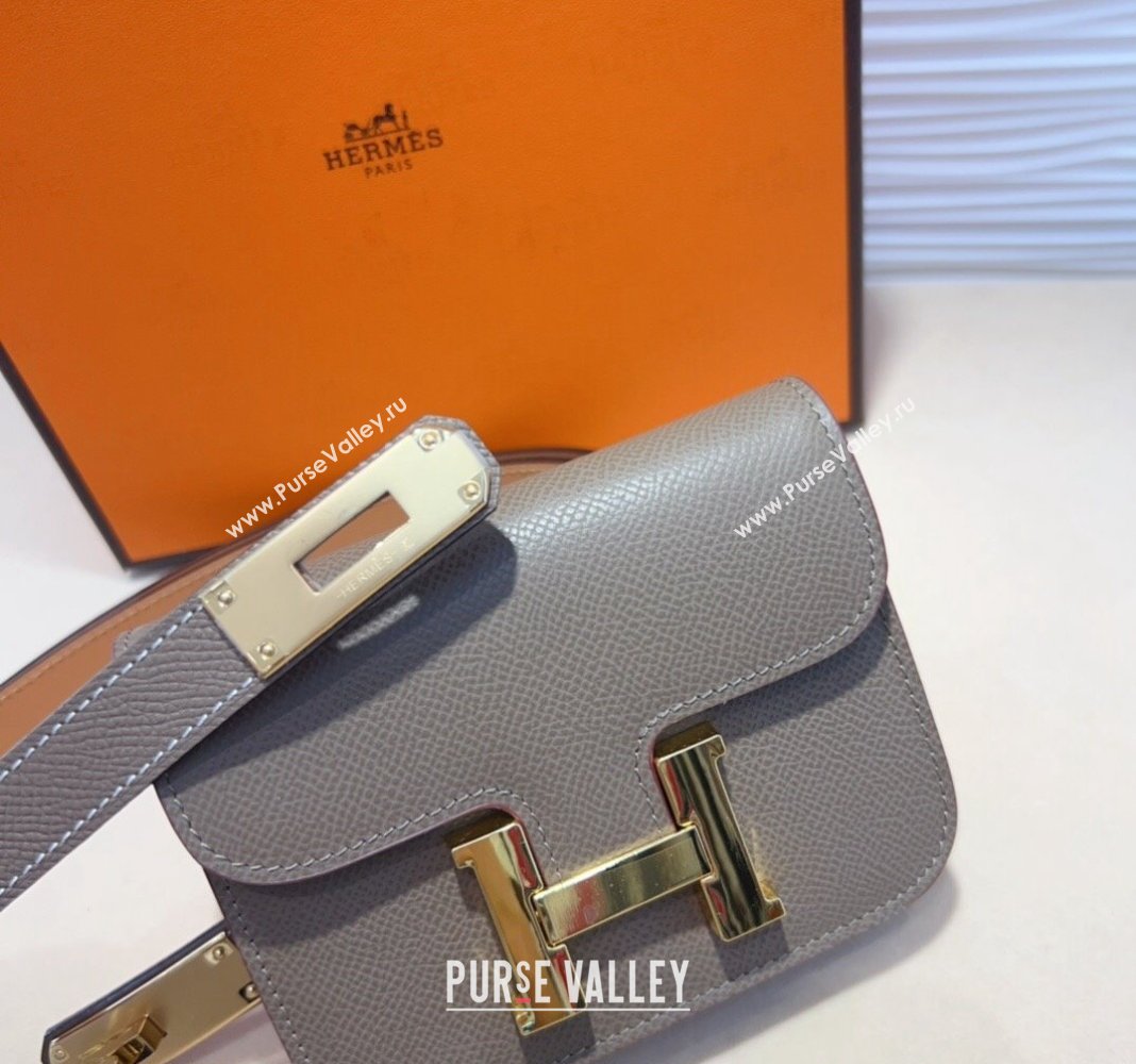 Hermes Kelly Buckle Pouch Belt in Grained Calfskin with Gold Hardware Grey 2024 0706 (99-240706025)