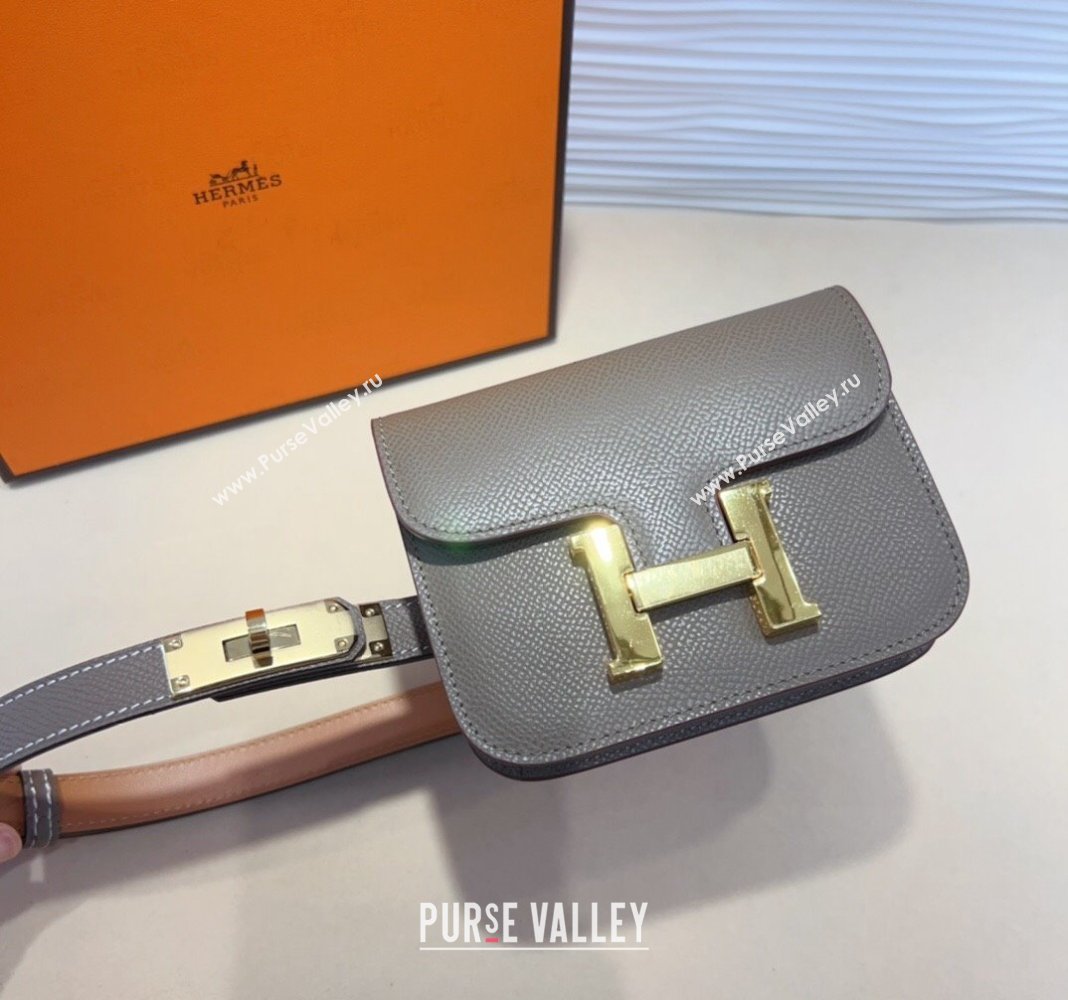 Hermes Kelly Buckle Pouch Belt in Grained Calfskin with Gold Hardware Grey 2024 0706 (99-240706025)