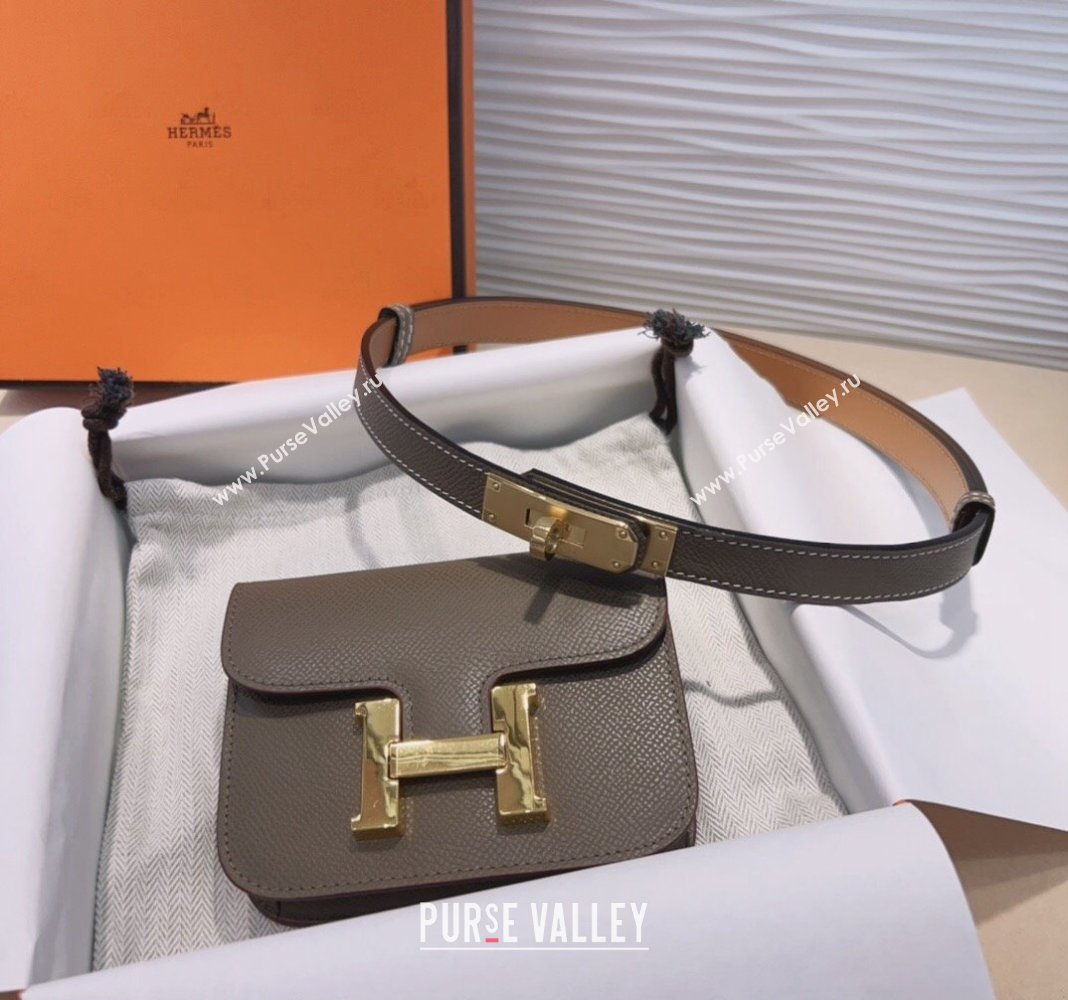 Hermes Kelly Buckle Pouch Belt in Grained Calfskin with Gold Hardware Grey 2024 0706 (99-240706025)