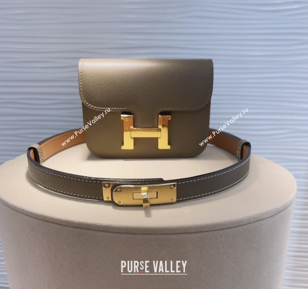 Hermes Kelly Buckle Pouch Belt in Grained Calfskin with Gold Hardware Grey 2024 0706 (99-240706025)