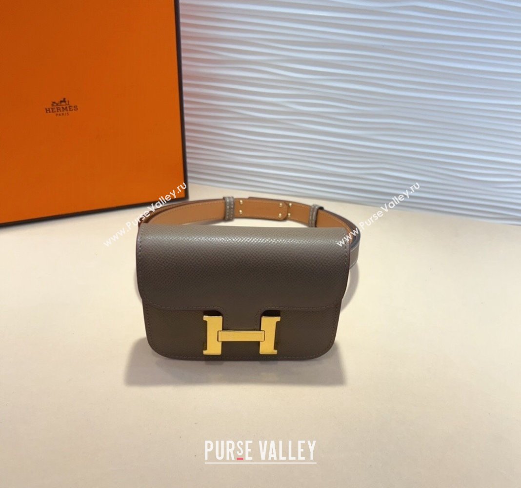 Hermes Kelly Buckle Pouch Belt in Grained Calfskin with Gold Hardware Grey 2024 0706 (99-240706025)