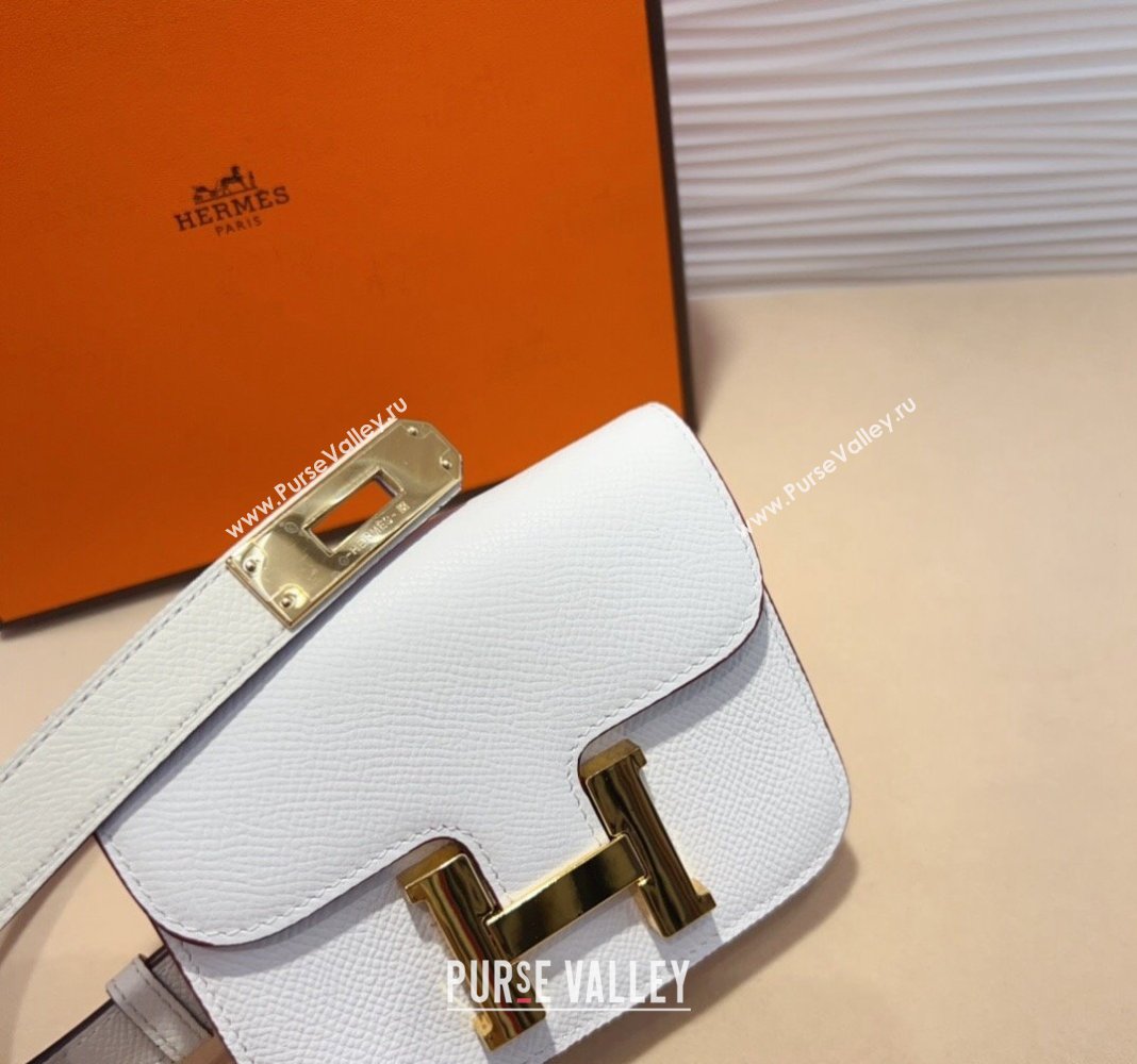 Hermes Kelly Buckle Pouch Belt in Grained Calfskin with Gold Hardware White 2024 0706 (99-240706026)