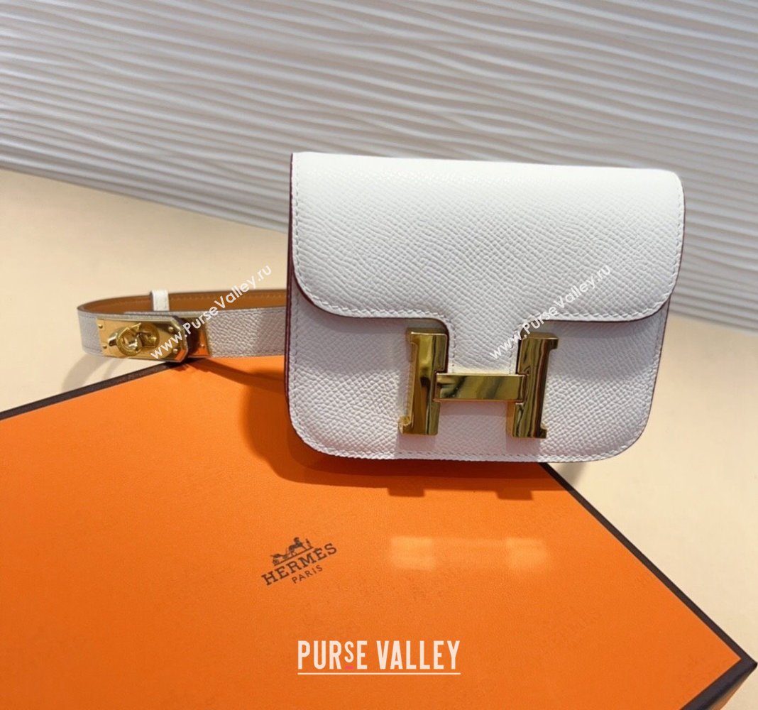 Hermes Kelly Buckle Pouch Belt in Grained Calfskin with Gold Hardware White 2024 0706 (99-240706026)