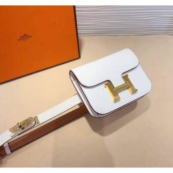 Hermes Kelly Buckle Pouch Belt in Grained Calfskin with Gold Hardware White 2024 0706 (99-240706026)