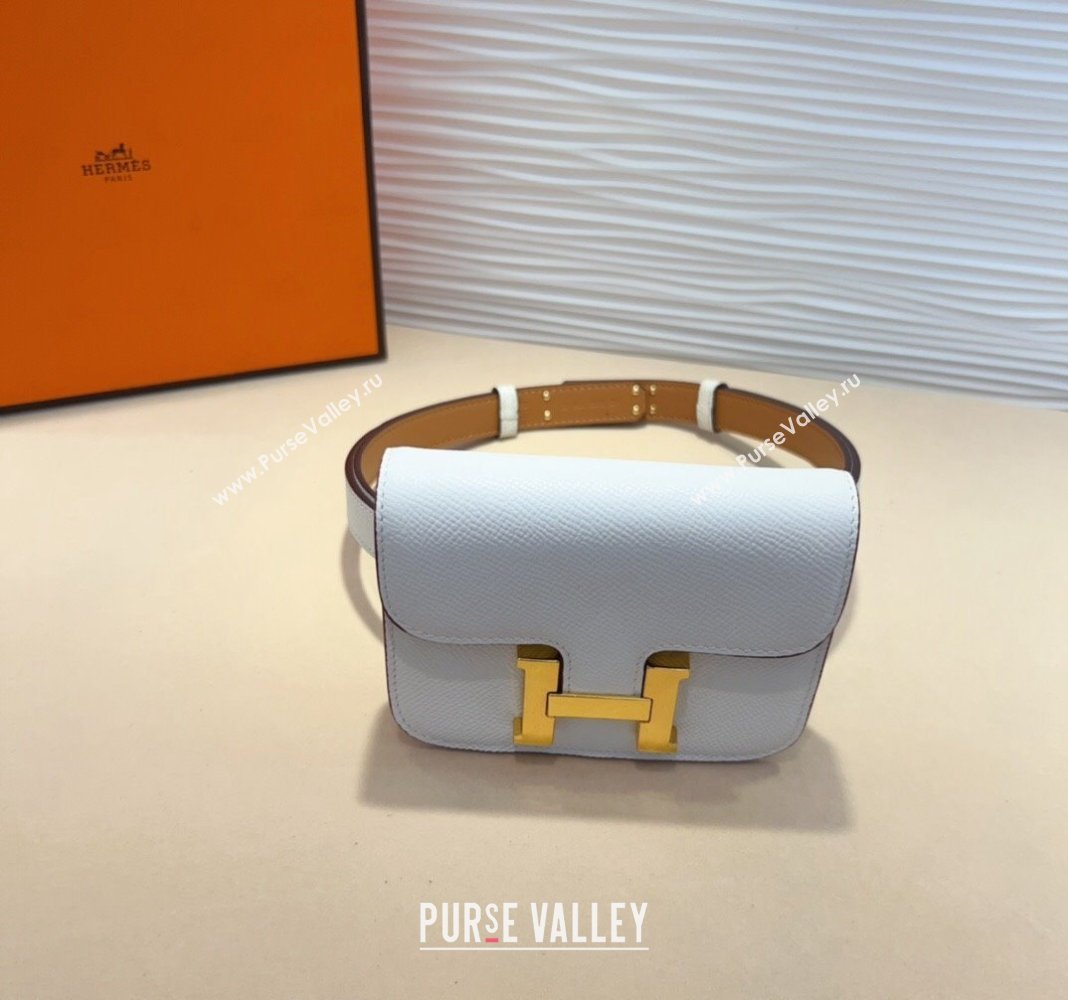 Hermes Kelly Buckle Pouch Belt in Grained Calfskin with Gold Hardware White 2024 0706 (99-240706026)