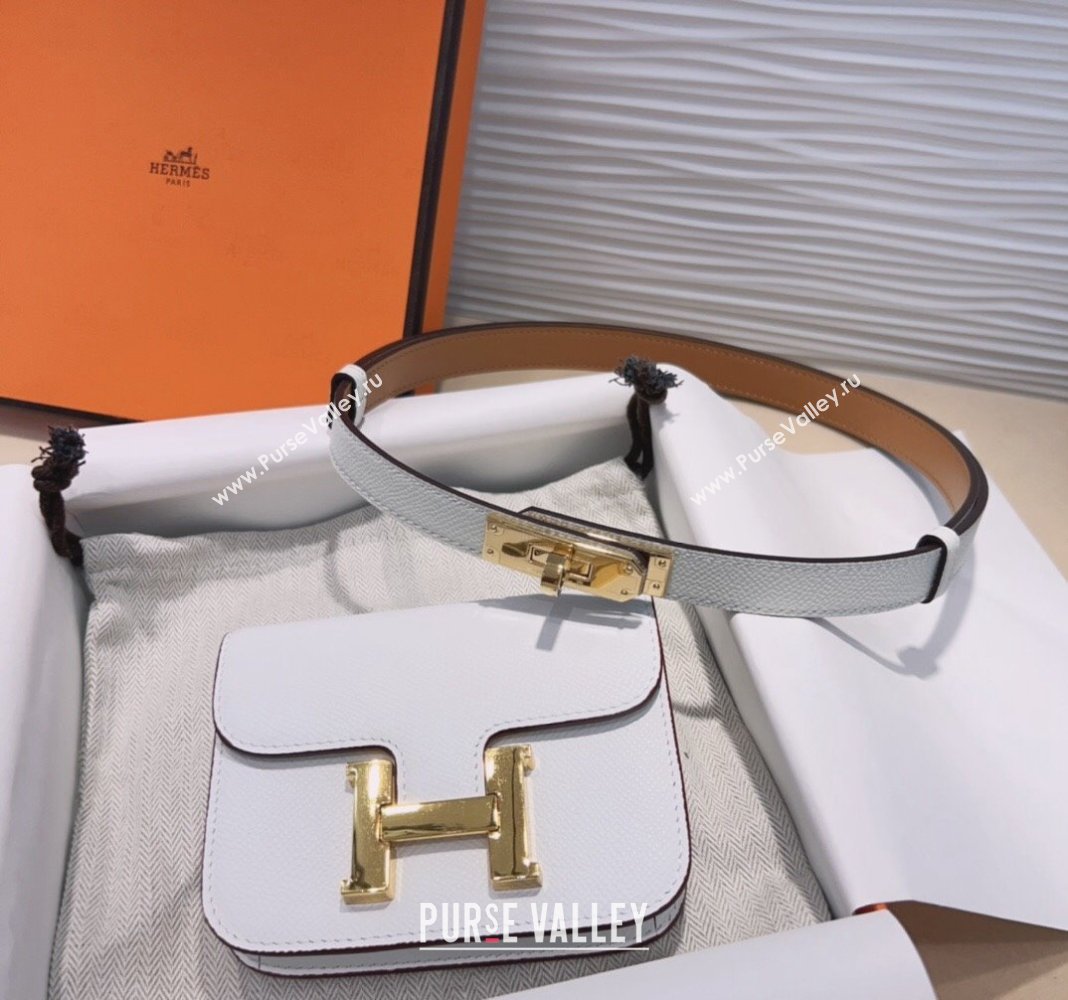 Hermes Kelly Buckle Pouch Belt in Grained Calfskin with Gold Hardware White 2024 0706 (99-240706026)