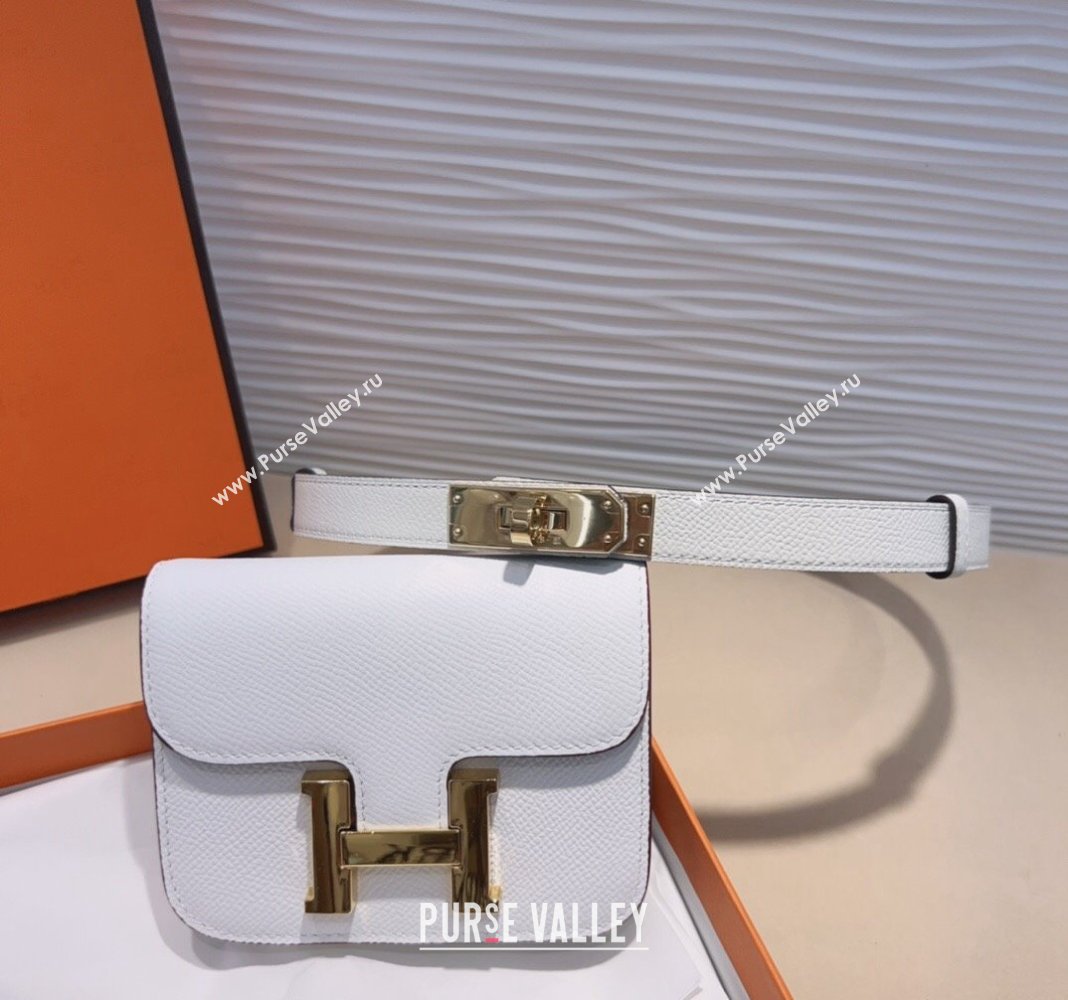 Hermes Kelly Buckle Pouch Belt in Grained Calfskin with Gold Hardware White 2024 0706 (99-240706026)