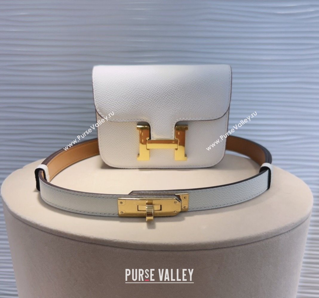 Hermes Kelly Buckle Pouch Belt in Grained Calfskin with Gold Hardware White 2024 0706 (99-240706026)