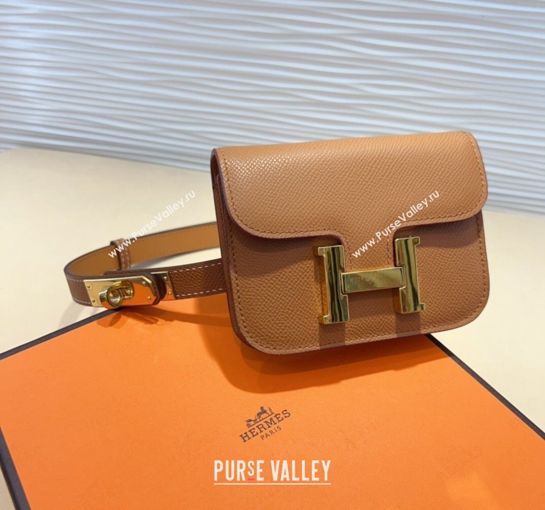 Hermes Kelly Buckle Pouch Belt in Grained Calfskin with Gold Hardware Brown 2024 0706 (99-240706027)