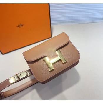 Hermes Kelly Buckle Pouch Belt in Grained Calfskin with Gold Hardware Brown 2024 0706 (99-240706027)